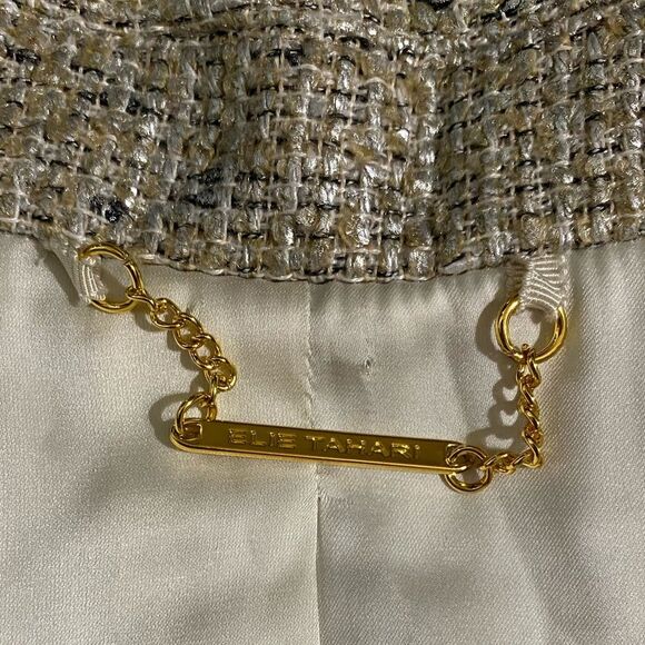 ELIE TAHARI Jezebel SZ 4 Tweed Jacket Beige Champagne Edge English Countryside - Picture 11 of 14